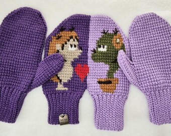 Handgefertigte Paar Handschuhe: Wollmischung Double Love Design