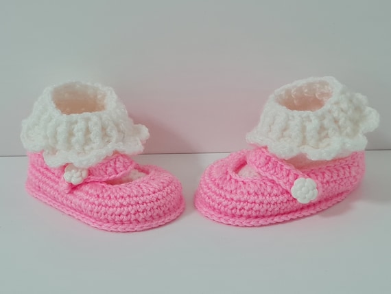 Hand Knitted Baby Boots Baby Girls Booties Pink and White Booties Baby Shoes Baby Slippers Baby Socks Etsy Canada