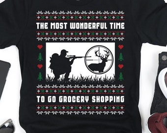 Christmas Hunting Shirt for Men, Funny Deer Hunting Shirt, Gift for Hunter, Grocery Shopping Hunting Shirt, Funny Ugly Christmas Sweater