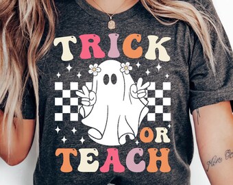 Groovy Trick or Teach Shirt for Teachers, Cute School Halloween Outfit for Teachers, Spooky Ghost Teacher Halloween Shirt, Spooky Season