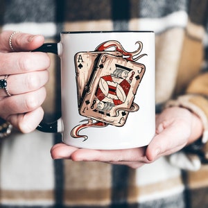 Caneca de café de blackjack, caneca de cartas de baralho, xícara de café de blackjack, presente para amante de blackjack, caneca de café para jogos de azar, caneca de café da sorte, ás e valete