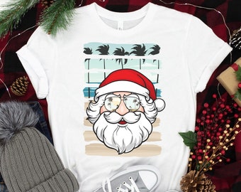 Funny Christmas In July Shirt | Santa Claus Sunglasses Beach Shirt | Christmas in Summer Shirt | Tropical Christmas Gift | Christmas Beach