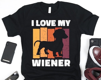 Amo la mia camicia cane Wiener, camicia papà cane bassotto divertente, camicia amante dei cani, camicia papà cane Wiener, camicia Pun cane divertente, regalo amante bassotto