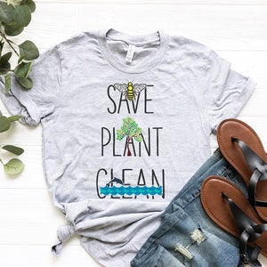 Rette Bienen, pflanze Bäume, säubere die Meere | Natur-Shirt | Umwelt Shirt | Erde Tag Shirt | Recycling-Shirt | Umweltschützer Geschenk