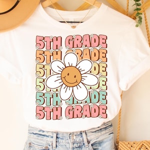 Camisa genial de quinto grado, camisa genial del primer día de clases para maestros, linda camisa de regreso a clases con flores para niños, primer día de quinto grado
