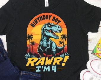 Camiseta Rawr I'm 4 Birthday, camiseta de fiesta de cumpleaños de dinosaurio T-Rex, fiesta de dinosaurio de 4.º cumpleaños, camiseta para amantes de los dinosaurios, camiseta de cumpleaños de 4 años