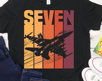 Fighter Jet Birthday Shirt for Kids, Retro Military Themed 7th Birthday Shirt, 7th Birthday Military Shirt, Airplane Birthday Shirt for Boys