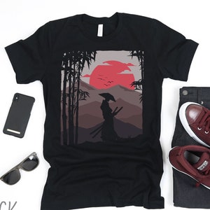 Artistic Samurai Sunset Shirt | Japanese Art Shirt | Samurai Warrior Shirt | Bushido Shirt | Nature Mountain Landscape Shirt | Adventure