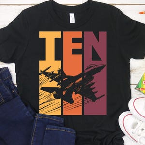 Fighter Jet Birthday Shirt for Kids, Retro Military Themed 10th Birthday Shirt, 10th Birthday Military Airplane Birthday Shirt for Boys