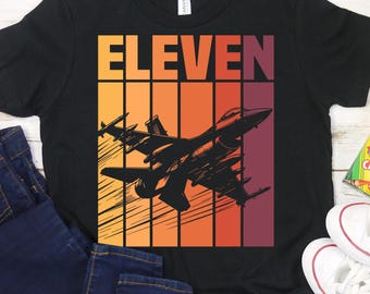 Fighter Jet Birthday Shirt for Kids, Retro Military Themed 11th Birthday Shirt, 11th Birthday Military Airplane Birthday Shirt for Boys