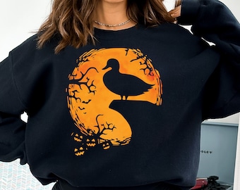 Sudadera divertida de Halloween de pato, sudadera con silueta de pato espeluznante, sudadera con capucha amante de los patos, sudadera con capucha de pato de Halloween espeluznante, camisa de disfraz de pato