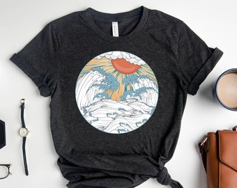The Great Wave off Kanagawa Shirt | Artistic Japanese Shirt | Ocean Sunset Shirt | Japan Gift | Artistic Clothing | Japanese Wave Art