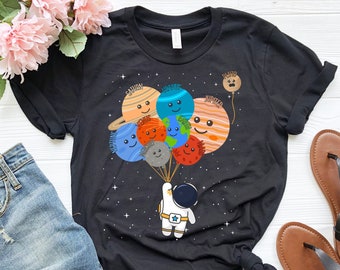 Funny Solar System Shirt | Cute Planets Shirt | Astronaut Holding Planets Balloons Shirt | Pluto Shirt | Astronomy Shirt | Science Shirt