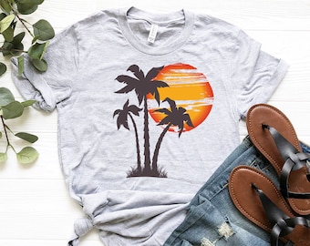 Chemise de palmier | Chemise de plage | Chemise de coucher du soleil | Chemise d’été | Chemise Paradise | Chemise de vacances | Cadeau de plage | Vêtements d’été