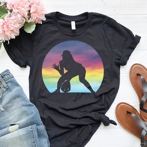 Softbalshirt voor meisjes, softbalshirt voor vrouwen, shirt retro zonsondergang, softbalcadeau voor meisjes, cadeau softbalspeler, softbalshirt jeugd