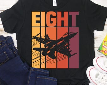 Kampfjet Geburtstagsshirt für Kinder, Retro Militär unter dem Motto 8. Geburtstag Shirt, 8. Geburtstag Militär Shirt, Flugzeug Geburtstag Shirt für Jungen