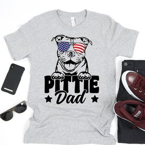 Pittie Dad Shirt, Pitbull Dad Shirt, Patriotic Pitbull Dog Lover Shirt, 4th of July Dog Shirt, Pitbull Wearing Sunglasses, American Flag