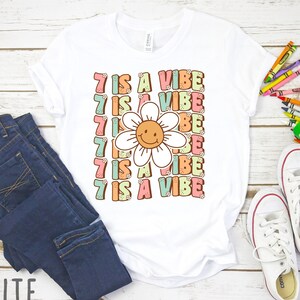 Seven is A Vibe Shirt, Groovy Birthday Shirt, Cute Groovy 7th Birthday Party Shirt, 7 Year Old Shirt, Hippie Flower Shirt, Daisy Flower