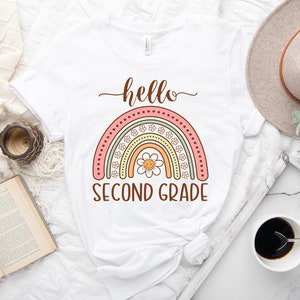 Hello Second Grade Shirt, Boho Rainbow Groovy First Day of School Shirt for Kids, Back to School Shirt For Teachers, First Day of 2nd Grade