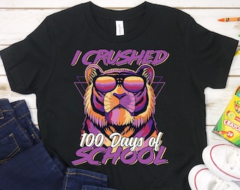 Aplasté la camisa 100 días de escuela, la camisa Retro 80s Tiger, la camisa Tiger Lover, la camisa 100th Day of School para niños, el regalo 100th Day of School