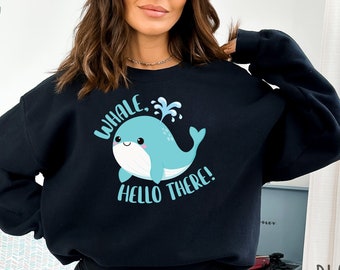 Balena Hello There felpa, felpa con cappuccio balena carino, regalo per maglione amante balena, felpa Ocean Wildlife, divertente animale gioco di parole felpa