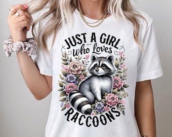 Just A Girl Who Loves Raccoons Shirt, Cute Racoon Shirt For Women, Gift for Raccoon Lover Shirt, Floral Raccoon Shirt For Girls, Racoon Gift