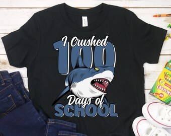 I Crushed 100 Days Of School Shirt, Funny Great White Shark Shirt, Shark Lover Gift, 100th Day of School Shirt For Boys, Happy 100th Day