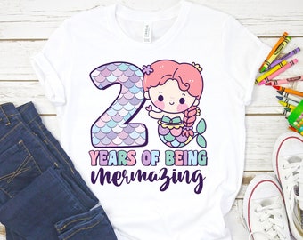 Dos años de ser camisa Mermazing, linda camisa de cumpleaños de sirena para niñas Camisa de 2º cumpleaños, traje de fiesta de cumpleaños de sirena, amante de la sirena
