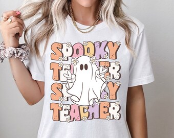 Spooky Teacher Shirt, Groovy Halloween Shirt for Teachers, Cute Ghost Halloween Shirt, Spooky Season Shirt, School Halloween Party