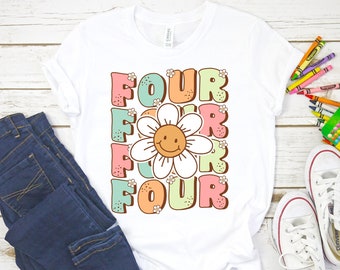 Groovy vier Jahre alt, Groovy Geburtstag Shirt, süßes Groovy 4.Geburtstag Party Shirt, vier immer Groovy, Hippie Blumen Shirt, Gänseblümchen Blume Shirt