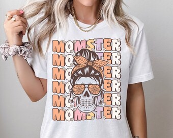 Funny Momster Shirt, Groovy Halloween Shirt for Moms, Spooky Mama Shirt, Cute Trick or Treating Shirt for Moms, Monster Mom Skeleton Shirt