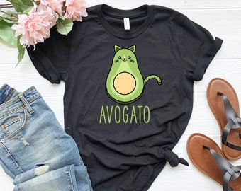 Bonita camisa de aguacate divertida / camisa de Avogato / Cinco De Mayo Camisa / Cinco De Mayo Regalo / Kawaii Camisa de Gato / Camisa de comida mexicana / Camisa vegana