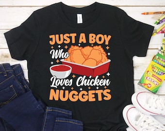 チキンナゲットが大好きな男の子のシャツ、子供向けの面白いチキンナゲットシャツ、チキンナゲット好きへのギフトシャツ、食べ物ユーモアシャツ
