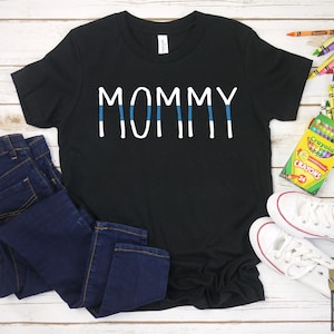Cute Police Mommy Shirt for Kids Toddlers | Mommy is My Hero Shirt | Thin Blue Flag Shirt | Law Enforcement Police Officer Gift for Baby
