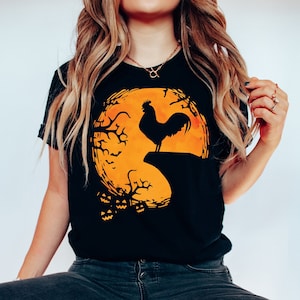 Lustiges Hahn-Halloween-Shirt, gruselige Hahn Silhouette Shirt, Hahn-Liebhaber-Shirt, Hühnerzucht Shirt, gruseliges Halloween-Hahn-Shirt