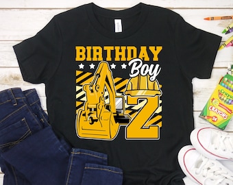 Chemise de construction 2e anniversaire, chemise de fête d'anniversaire de construction de 2 ans pour garçons, chemise d'excavatrice, chemise 2 et creusant, pelle