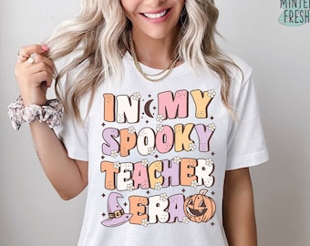 En mi espeluznante era de maestros, camisa groovy de Halloween para maestros, linda y divertida camisa de disfraces de Halloween, camisa de temporada espeluznante, fiesta de Halloween