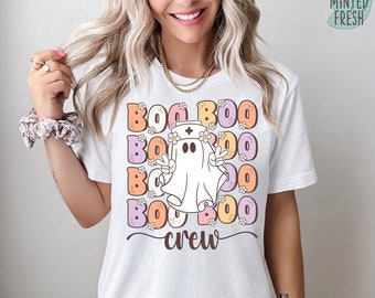 Camisa Boo Boo Crew, camisa de enfermera Groovy de Halloween, enfermera fantasma, lindo traje de Halloween para enfermeras, camisa de equipo de enfermera, camisa de escuadrón de enfermeras, espeluznante