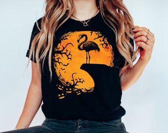 Flamingo Flamingoween Shirt, Moon Flamingo Silhouette Shirt, Flamingo Lover Shirt, Spooky Halloween Flamingo Shirt, Flamingo Costume Tee