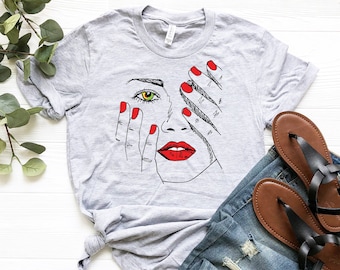 Camisa de Glamour ? Camiseta de Boceto Artístico (Artistic Sketch Shirt) Camisa de arte ? Hermosa Camisa de Mujer Camisa Pretty Girl