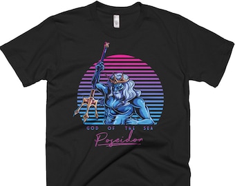 Retro 80s Poseidon Camisa / Camisa de neón / Camisa de mitología griega / Dios del mar / Camisa de Dios griego / Camisa Poseidón / Camisa de los 80s / Ropa de los 80s