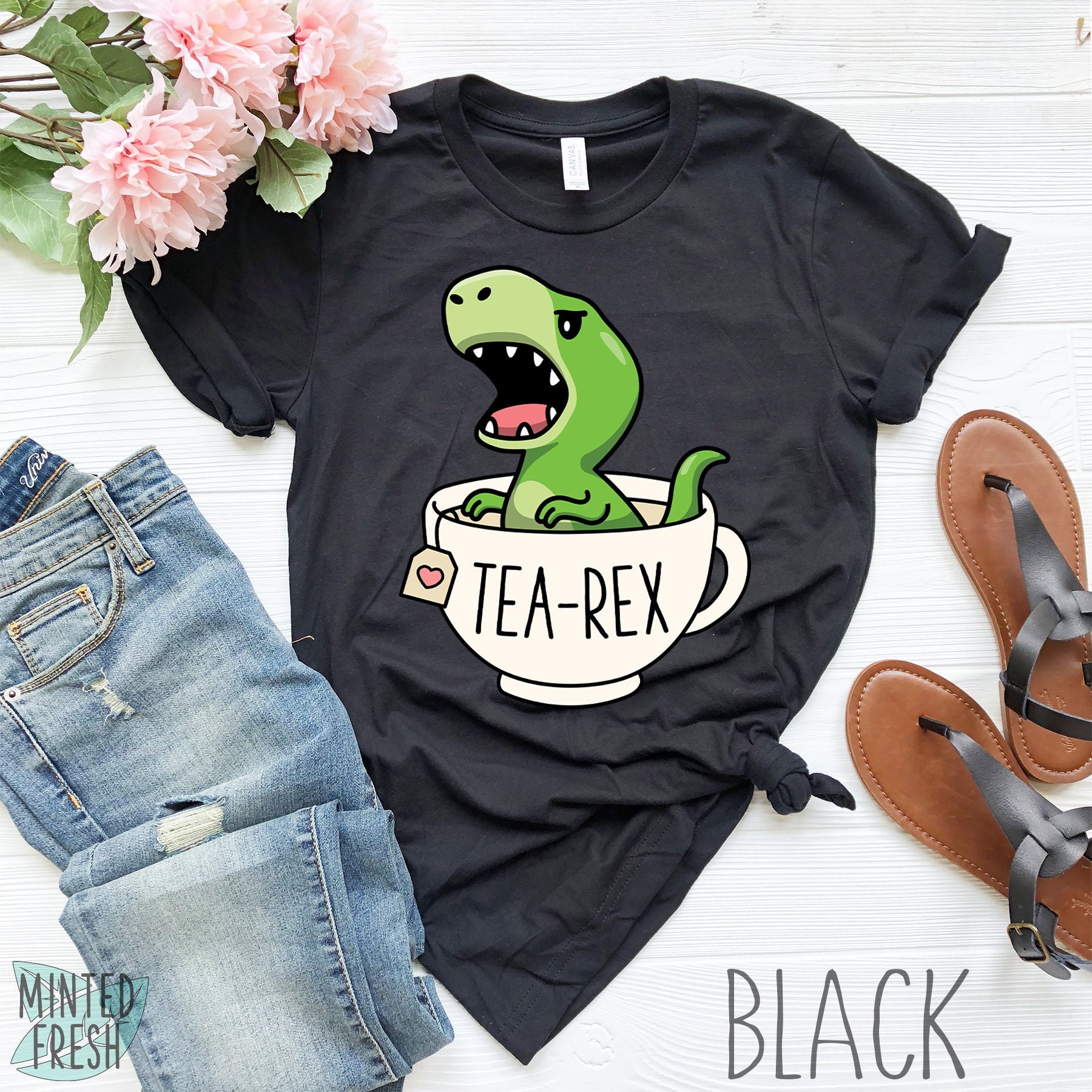 Tea-Rex Cute T-Rex Dinosaur Kawaii Funny Dino Pun Art Print by MintedFresh