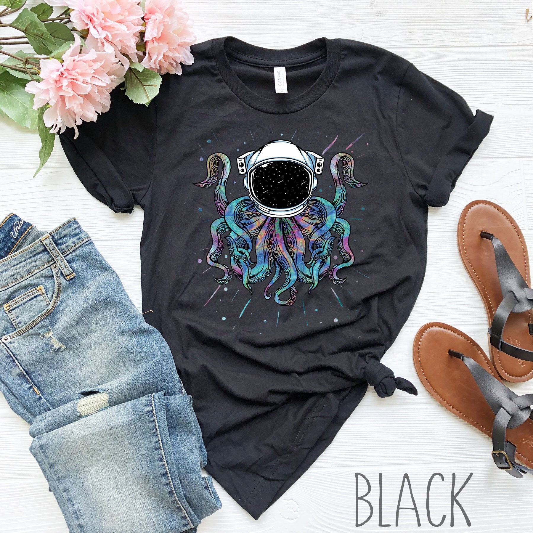 Psychedelic Octopus Shirt Outer Space Octopus Shirt Cosmic Kraken Shirt Colorful Universe Shirt Galaxy Psychedelic Clothing Etsy