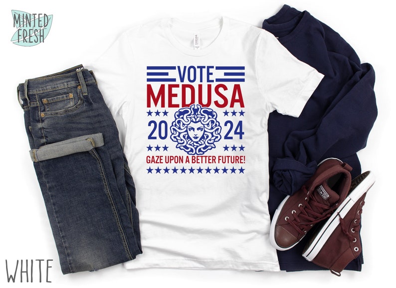 Vote Medusa Shirt, Funny Medusa for President Shirt, Funny 2024 Election Shirt, Funny Greek Mythology Shirt, Political Satire Shirt image 4