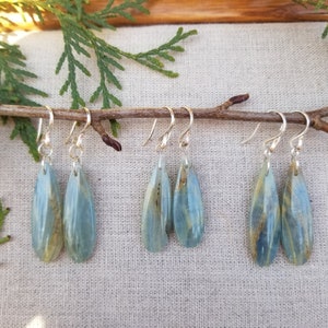 Natural Argentinian Lemurian Aquatine Blue Calcite (aka Blue Onyx) Earrings; Ethically Sourced; Thai/Fine Silver