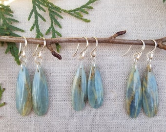 Natural Argentinian Lemurian Aquatine Blue Calcite Earrings; Ethically Sourced; Sterling/Thai Silver