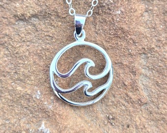 Sterling Silver Double Wave Necklace: Beach Jewelry Gift