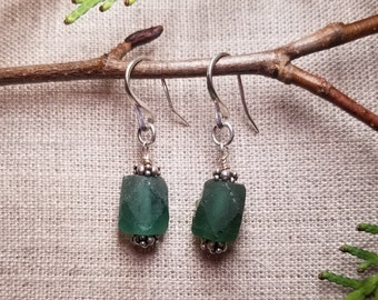 Ancient Roman Glass Earrings; Vintage Thai Silver; Recycled Glass Earrings