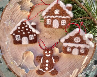 Gingerbread ornament, felted wool tree ornament, gingerbread Christmas tree ornament, hanging Christmas tree decoration