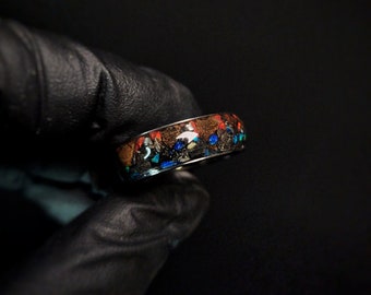 Ready2Ship SZ 12 Fossile di Tyrannosaurus Rex e Megalodon con anello luminoso in meteorite opale
